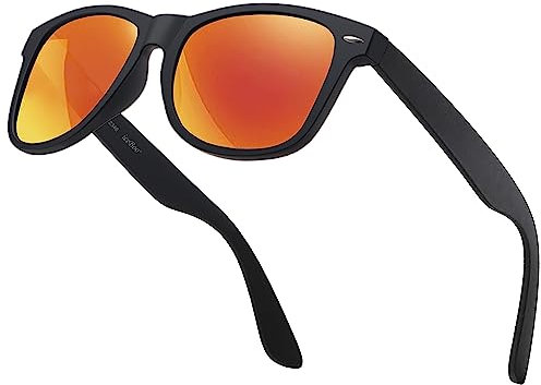 iceBoo Sunglasses Two Tone Reflective Lens vintage style classic unisex frame UV400 protection (Black Frame Orange Yellow outer Lens (WB2346))