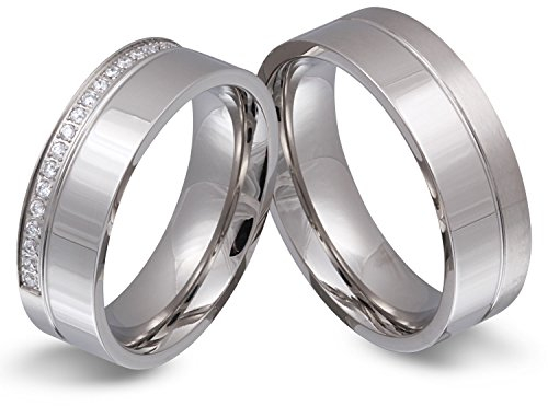 Juwelier Schönschmied Eheringe Trauringe Partnerringe Freundschaftsringe - inkl. WUNSCHGRAVUR - Edelstahl Zirkonia multisizer 146HD - mit AMAZON KONFIGURATOR direkt online gestalten !
