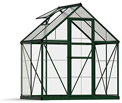 Canopia by Palram Gewächshaus klein Hybrid 6x4 Treibhaus 126x185 cm Aluminium Grün Tomatenhaus Polycarbonatplatten UV-beständig
