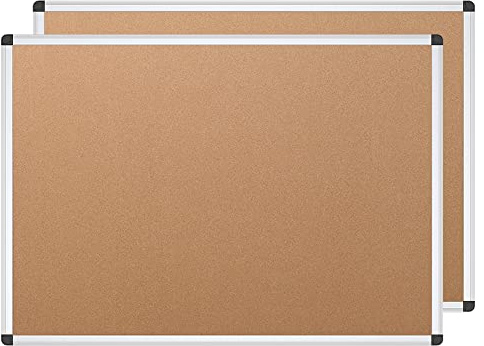VIZ-PRO Cork Notice Board, 36 X 24 Inches, Pack of 2, Silver Aluminium Frame