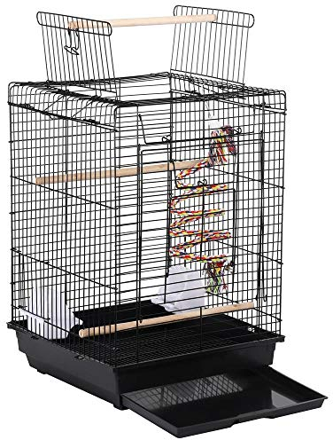 Yaheetech Vogelkäfig Wellensittich Kanarien Käfig mit Vogelspielzeug schwarz