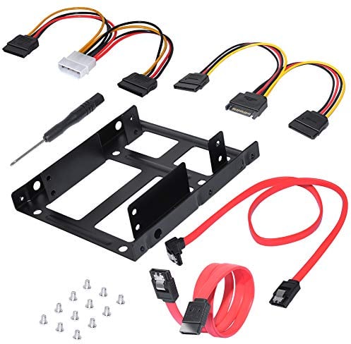 DEEPFOX Mounting Kit - Dual 2.5 Inch to 3.5 Inch Internal Hard Disk Drive SSD/HDD Hard Disk Drive Mounting Kit Bracket [SATA and Power Cables included]