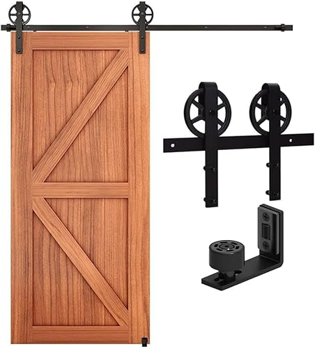 CCJH 7.5FT (230cm) Schiebetüren Beschläge Rustikal Schiebetürsystem Schiebetür inklusive Laufschiene, Big Wheel Barn Door Hardware Kit, Nachrüsten