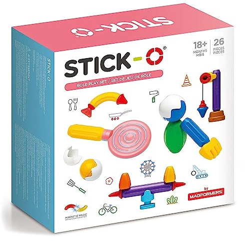 Stick-O Roleplay Magnetic Building Blocks Set. Funky, Chunky Pieces Ideal for Little Hands. Learn As They Play., Rainbow, 902005