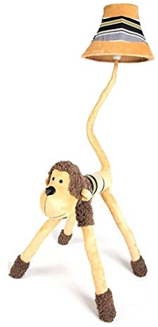 Stehlampe kinderzimmer, Niedliche dekorative Tier Brown Plüsch Lion Cotton Stehlampe Kreative Nachttischlampe für Kinderzimmer,Cartoon Stehlampe mit biegbarem Schwanz(Cartoon-Taste/Dimmen) AA+