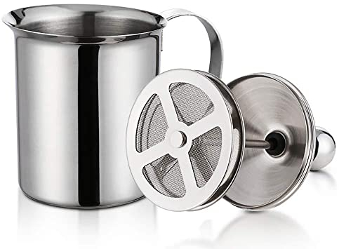 Manuelle Milchschaum, 800ml Edelstahl Milk Frother Milchaufschäumer Manuell mit Doppeltem Sieb und Speziellem Drückmechanismus für Milch Cappuccino, Kaffee, Latte, Heiße Schokolade