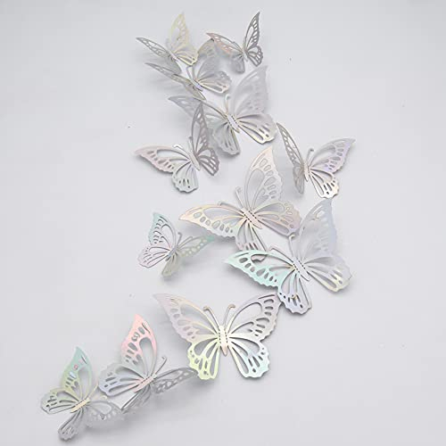 Schmetterling Wandaufkleber 3D, CAYUDEN 24pcs DIY Schmetterling Kombination Hohle Schmetterlingsaufkleber Wandaufkleber Dekor Dekoration Aufkleber für Mädchen Raumdekoration Fenster, Kühlschrank