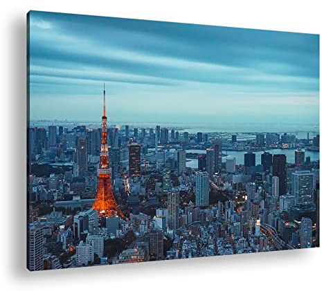 Leinwandbild Tokyo Tower im roten Licht – Moderne über der Stadt Format: 120x80 cm XXL Kunstdruck Bild auf Keilrahmen/Wandbild/Wohnzimmer Deko