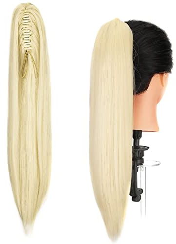 Gairyan Ponytail Extensions 54cm Claw on Pferdeschwanz Haarteil Klammer Clip in Extensions Zopf Gerade Glatt Lang Haarteil Zopf Synthetik Haar Haarverlängerung für Frauen (Gebleichtes Blond)