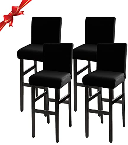 Jaotto Stuhlhussen 4er Set, Stretch Barhockerbezüge Abnehmbarer Waschbarer, Stühle Schutz Dekoration, Stuhlbezug Barhocker Stuhlbezüge für Pub Counter Bar Café(Schwarz,4 Stück)
