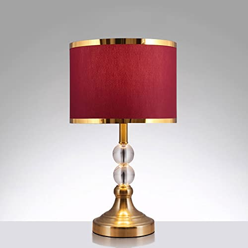 Mengjay Kristall Tischlampe Lampenfuß Lampenschirm Nachttischlampe Tischleuchte,E27 Wohnzimmerlampe Stoffschirm Schreibtischlampe,Nachttisch Lichtdekoration Schreibtischleuchten (Rot)