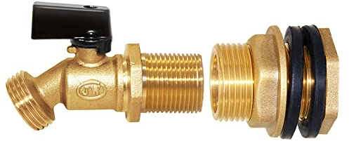Joywayus Messing-Wasserbehälter/Regenfass Zapfhahn 1,9 cm Gewinde Vierteldrehung Kugelhahn und 1,9 cm Innengewinde auf 2,5 cm Außengewinde, Wassertankanschluss, passend für Gartenschlauch