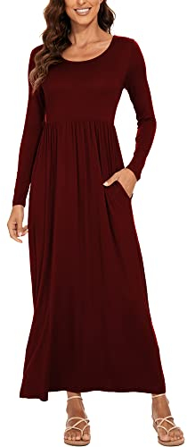 DEARCASE Damen Maxi Kleid Sommer Mutterschaft Casual Langarm Floral Lose Lange Kleider Plus Größe Damen Kleid mit Tasche