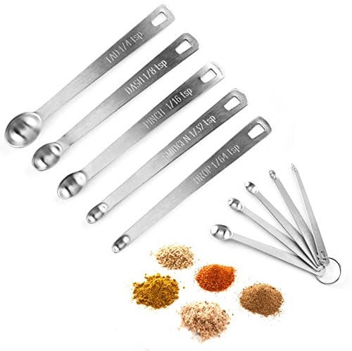 10Pcs Small Measuring Spoons Stainless Steel Mini Measuring Spoons Tad 1/4 tsp, Dash 1/8 tsp, Pinch 1/16 tsp, Smidgen 1/32 tsp, Drop 1/64 tsp for Kitchen (2 Measuring Spoons Sets,5 pieces/sets)