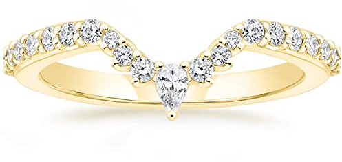 Titaniumcentral Vorsteckring Damen Schmal Eternity Ring Rosegold Gold Silber Birnen und Rund Schliff Zirkonia Verlobungsringe Eheringe Trauringe (Gelbgold,60 (19.1))