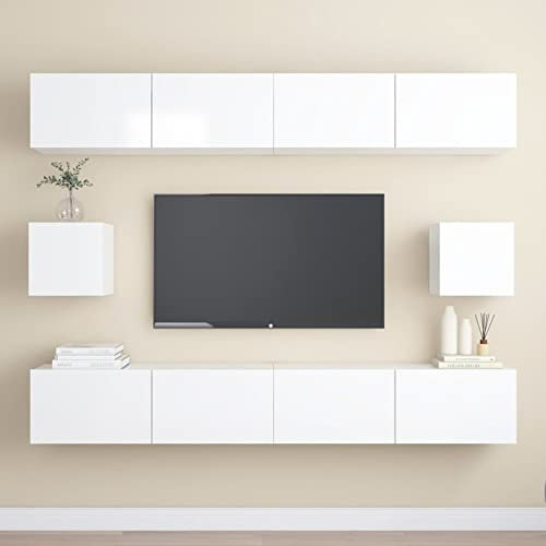 MOONAIRY 6-TLG. TV-Schrank-Set, Jugendzimmer Komplett Set, Wohnwand Wohnzimmer, Tv-möbel & Phonomöbel, Schrankwand Wohnzimmer, Anbauwand Wohnzimmer, Hochglanz-Weiß Holzwerkstoff