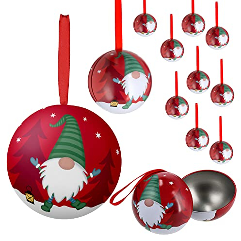 Santa Weihnachtskugel aus Metall zum Aufhängen und Öffnen Weihnachtsschmuck Christbaumkugel Weihnachtsmann (12x Weihnachtskugel Wichtel)