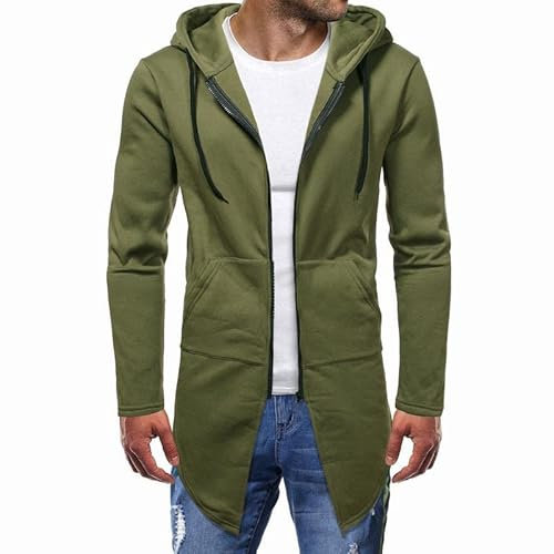 Oanviso Uomo Cappotto Giacca con Cappuccio Medio e Lungo Casual Antivento Felpa con Cappuccio Giacche con Cerniera Sportivo Autunno e Inverno Classico Basica Cardigan A Verde XXL