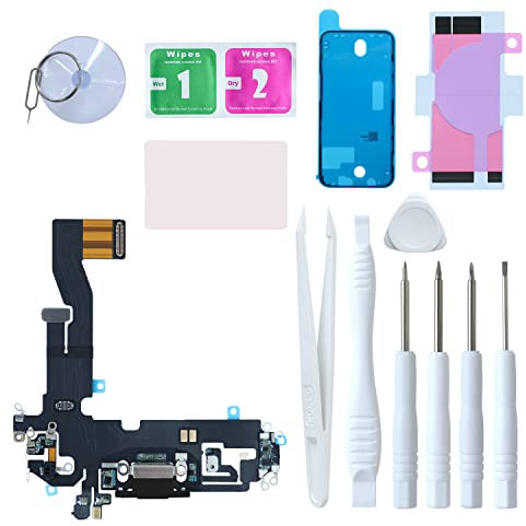 LOZOP for iPhone 12 Charging Port Replacement, Dock Connector & Microphone Assembly with Repair Tools for iPhone 12 6.1 Inch All Carriers (Black)
