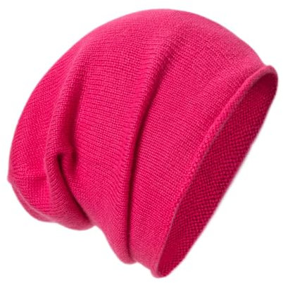 tonten Kaschmirwolle Slouchy Beanie für Damen und Herren, gestrickte Winter-Skimütze (Himbeere)