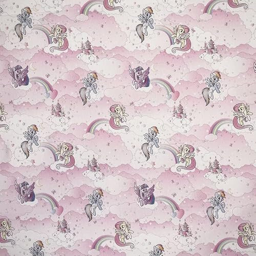 My Little Pony Einhorn-Stoff, 140 cm breit, 100 % Baumwolle, digitales Bastelmaterial, zum Basteln, Quilten, Kinder-Schneidern, Kinderzimmer-Nähprojekte