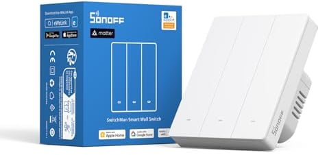 SONOFF M5-3C-80W (Matter) Interruptor de luz Inteligente, Interruptor de Pared Wi-Fi Alexa, Interruptores de luz eléctrica, 3 Canal, Compatible con Alexa and Google Home [Cable neutro requerido]