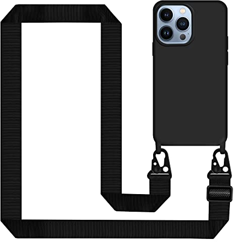 Tawarror Handyband für iPhone 15 Pro Hülle mit Band, Handyhülle für iPhone 15 Pro Case Silikon mit Kette Stoßfest Schutzhülle mit Weichem Mikrofaser-Innenfutter, Kordel zum Umhängen, Schwarz