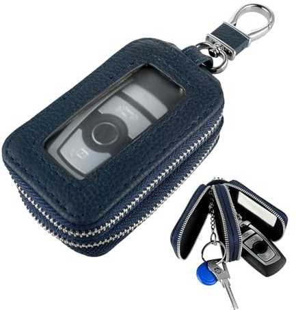 Andibro Echtes Leder Auto Schlüsselanhänger Etui, Universal Auto Schlüsselabdeckung Doppelschicht Schlüsselanhänger Schutz Smart Schlüsselanhänger Halter mit Schlüsselanhänger Karabiner Autozubehör