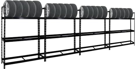 PROREGAL Mega Deal | 4X Reifenregal Tiger XL | HxBxT 200x150x45 cm | 300kg Fachlast | bis zu 72 Reifen | Schwarz