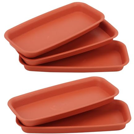 MUKCHAP 5 Pack 21.8 x 8.8 x 2cm Rectangular Plant Drip Tray, Brick Red Plastic Planter Drip Tray, Rectangular Window Box Tray Flower Pot Saucers, Top Size in 24 x 11cm