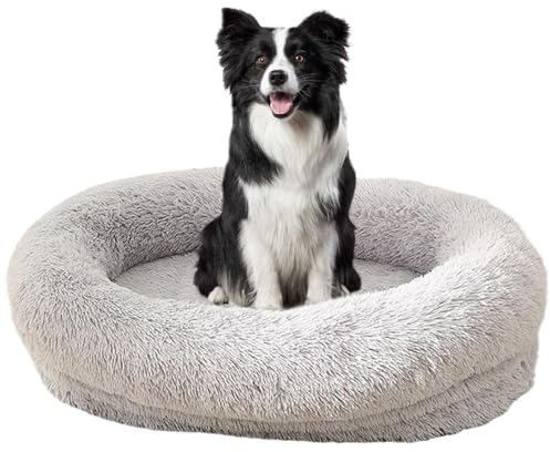 RUYICZB Orthopädisches Hundebett Rund Hundekissen Hundesofa Katzenbett Donut Kuscheliges Hundekorb Waschbar Flauschig Hundematte rutschfeste Unterseite Bezug Abnehmbar,Light Gray,M