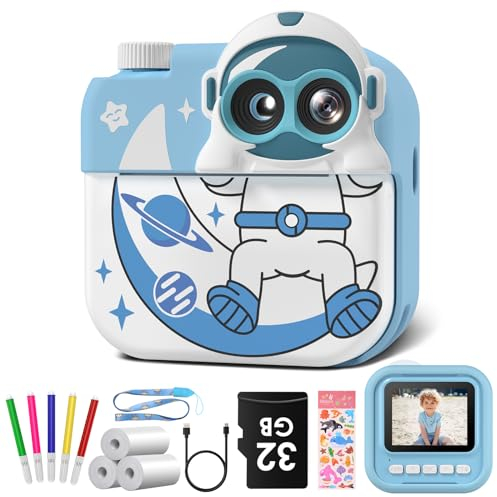 Gofunly Camara Fotos Infantil Instantanea, 2,4 Pulgada Camara Fotos Infantil con Tarjeta de 32GB y Papel de Impresión, 1080P HD Selfie Video Cámara Instantánea para Niños de 3-12 Años, Regalos Juguete