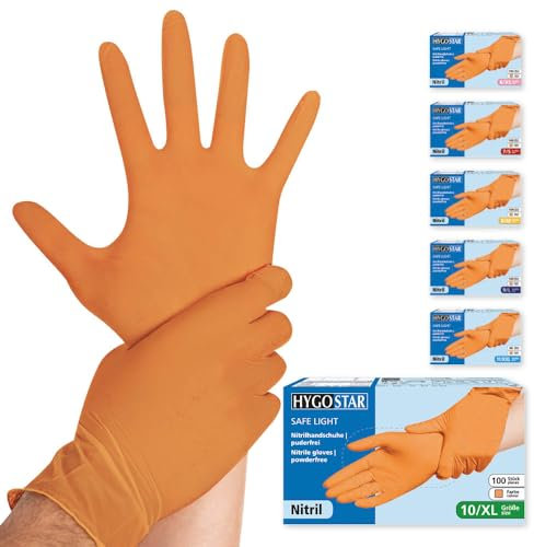 FRANZ MENSCH Hygostar Nitrilhandschuhe Safe Light | puderfrei, orange, 10/XL, 24cm, 100 Stück, Einweghandschuhe, Einmalhandschuhe, in Gr. XS, S, M, L, XL & XXL verfügbar