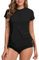 Rash Vest Women Short Sleeve Rash Guard 1/4 Zip Front Ladies Swim Top Quick Dry UV Swimming Shirts Adjustable Hem UPF 50+ Black 10