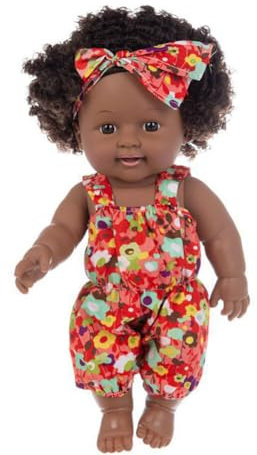 URFEDA Afrikanische Puppe für Kinder - Schwarze Puppe mit Haaren, 12 Zoll, Realistische Silikon Baby Puppe, Neugeborenes Puppen Mädchen, Schwarze Haut, Babypuppen Spielzeug