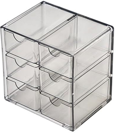 Jumuao Aufbewahrungsbox Kunststoff, Mini Schubladenbox, Kleinteilemagazin mit 6 Schubladen, Desktop Aufbewahrung Organizer für Kosmetik Schmuck Schreibwaren (Schwarz-A)