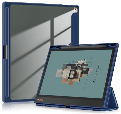 TOPCASE Case for BOOX Tablet Note Air4 C 10.3/Note Air 3 C and B/W E Ink Tablet 10.3 Inch ePaper 2023 with Pen Holder, Clear Transparent PC Back, TPU Shockproof Stand Protective Case, Dark Blue