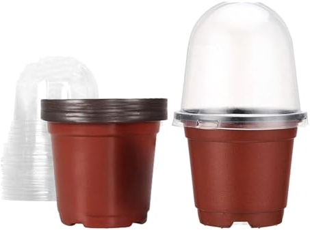 AWHAO 10 Pcs Plant Nursery Pots with Humidity Dome 9cm Seedling Pots Versatile Plastic Plant Pots Gardening Pot with Lid Plant Container Small Flower Pots Seed Growing Pot with Drainage Holes