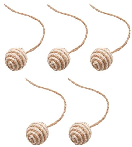 AWHAO 5pcs Cat Sisal Rope Balls Cat Teaser Toys Cat Hemp Rope Balls for Small Medium Large Cats, 4.5cm Brown White