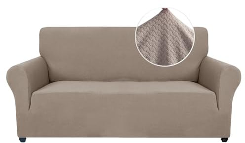 Ystyle Stretch Sofa Überzug 2 Sitzer, Khaki | Elastisch Sofabezug Mit Armlehnen, Jacquard Couch Überzug Rutschfest, Waschbar Sofa Cover Protector für Hunde Haustiere