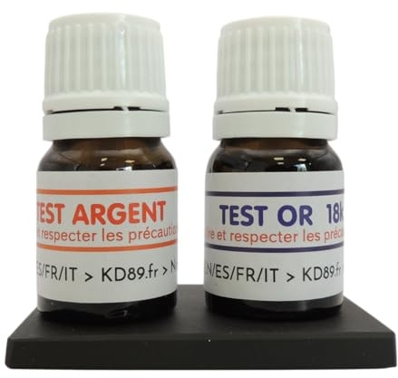 KD89 Assortimento di reattivi/soluzioni per testare oro e argento 18 carati e argento con pietra di tocco naturale e istruzioni multilingue