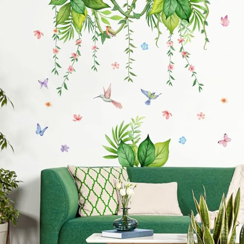HaoFuJi Selbstklebend Groß Wandtattoo Schlafzimmer Wohnzimmer Flur Wandsticker Schmetterlinge Wandaufkleber Blumen Pflanzen Blätter Deko Tapete Wanddeko Fensterbilder Deko