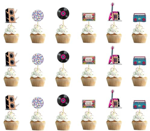 Disco Cupcake Topper, Musik-Thema, Cupcake-Topper, 70, 80, 90er Jahre Retro-Kuchenaufsatz, Bar-Kuchendekoration (24 Stück)