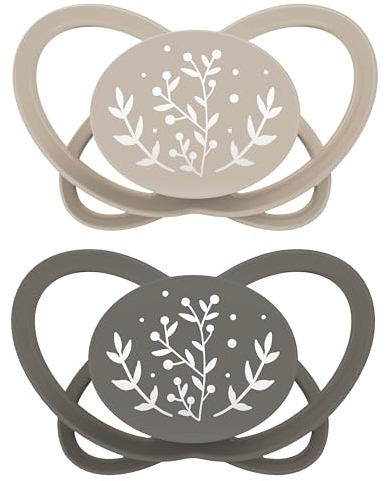 nip - Butterfly | 0-6 Monate | 2er Pack | Stillfreundlicher, zahnfreundlicher Babyschnuller inkl. Schnullerbox. Nachhaltiger Schnuller mit weichem Silikonsauger, Braun/Beige