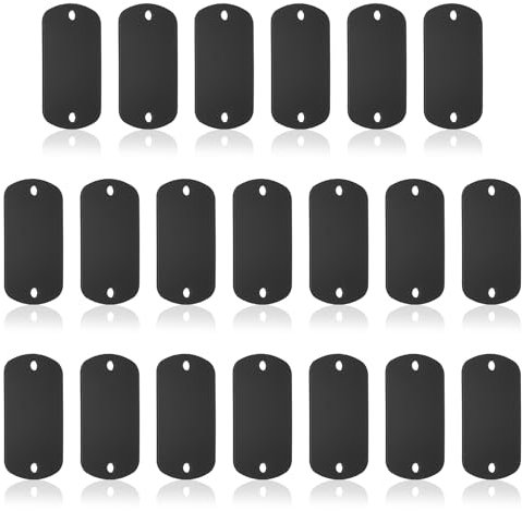 PATIKIL 20pcs Metal Stamping Blanks, Rectangle Stamping Tags Blanks Aluminum Plate DIY Name Tags 5x3cm Metal Engraving Blanks 2 Holes for Laser Engraving Stamping Craft Dog ID Tags, Black