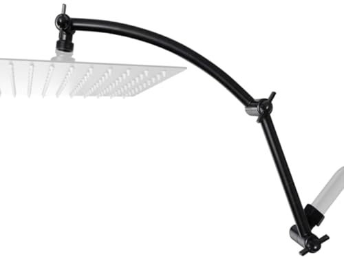 JINYOMFLY Duscharm Verlängerung Schwarz 40,6 cm, Herumkurven Duschkopf-Verlängerungsarm, Duschkopf-Verlängerung mit Verriegelungsgelenk, Verstellbare Höhe und Winkel, G1/2''-Gewinde