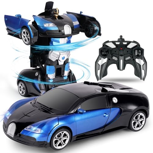 HOTUT Polizia Macchina Telecomandata Transform Giocattoli, Auto Robot Trasformabile con Batteria Ricaricabile 360° Rotazione, Macchina Radiocomandata 2.4GHz RC Cars Auto Telecomando Regalo per Bambini