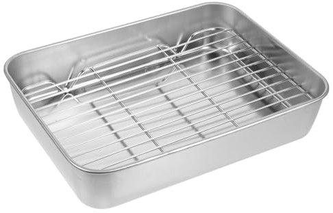 Amosfun Piastra Grill in Acciaio Resistente Vassoio per Barbecue Rete Teglia per Arrosti Accessori per Cottura al Forno per Cucinare Bistecche e Carne