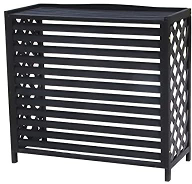 FGDIUCVN Holz-Klimaanlagenabdeckung, zentrale Klimaanlagenabdeckung für den Außenbereich, massives Holzregal, schwarz, mit Jalousien-Gitterdesign, einfach zu montieren, für den Außenbereich