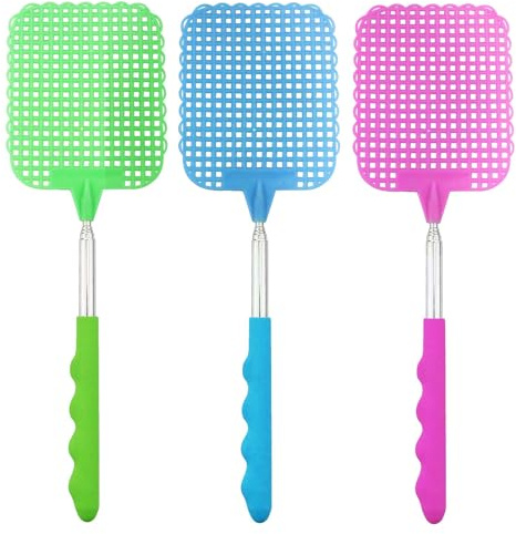 Apette à Mouche,Tapette à Mouches Extensible,Tapette à Mouche Manuelle TéLescopique，Portable Tapettes Anti Moustique,pour NtéRieur Jardin Mouches Moustiques Insectes(Rouge, Noir,Vert，26-72cm)